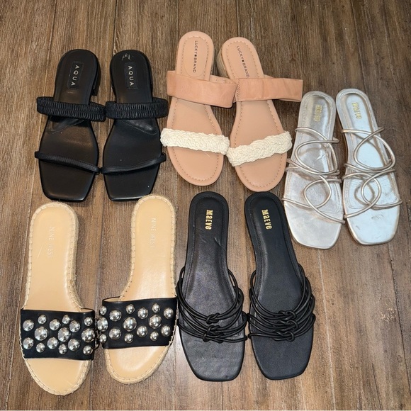 Women’s sz 7.5 Sandal and Heel Bundle lucky brand Mauve Nine West aqua - Picture 1 of 6